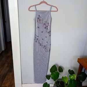 Floor length purple prom dress